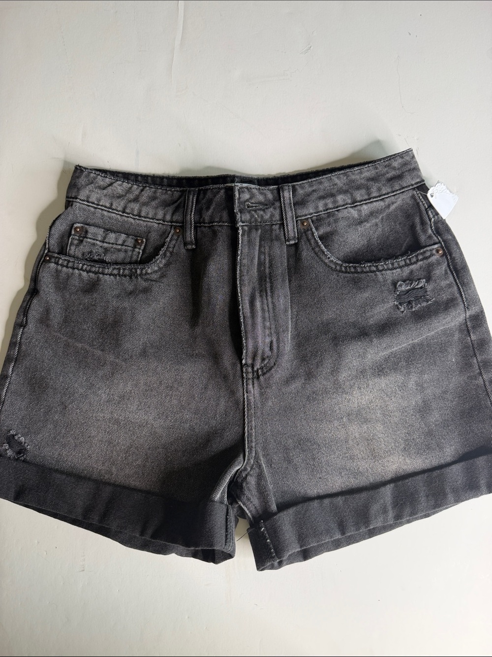 NWT O'Neill High Rise Black Acid Wash Distressed Denim Shorts Cuffed Hem